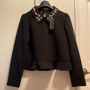 Lea & Viola Black Blouse with Pearl Accents